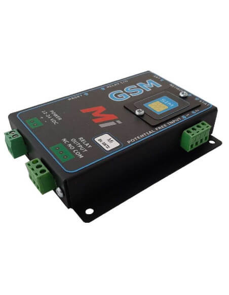 Image of the Micro Instruments GSM Relay Rev D with temperature monitoring and two input connections.