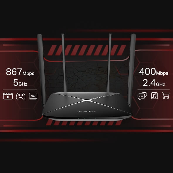 Mercusys AC1200 Gigabit Dual Band Router displayed on a white background.