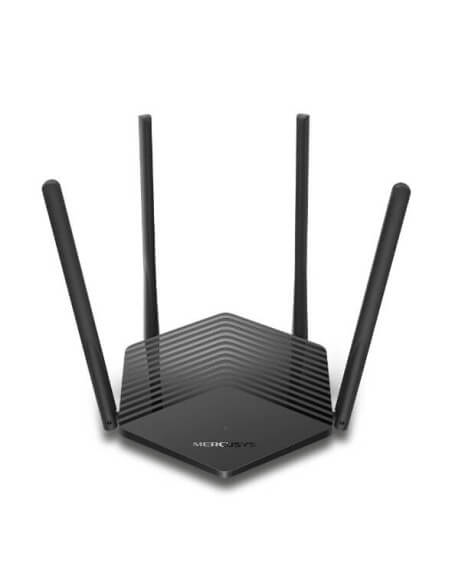 Mercusys MR60X AX1500 Dual-Band Wi-Fi 6 Router with specifications of 300 Mbps at 2.4 GHz and 1201 Mbps at 5 GHz.