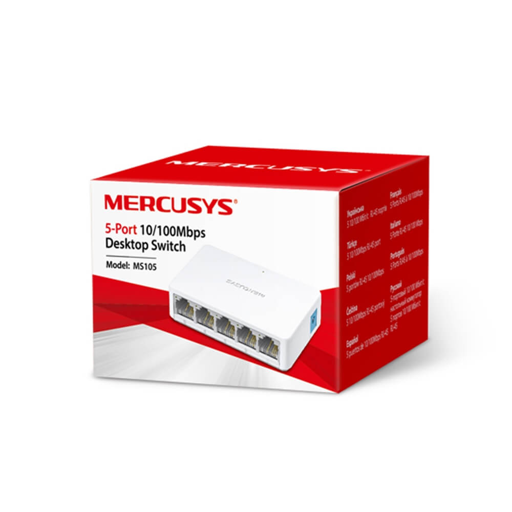 Mercusys MS105 5-Port 10/100Mbps Desktop Switch displayed on a white background.