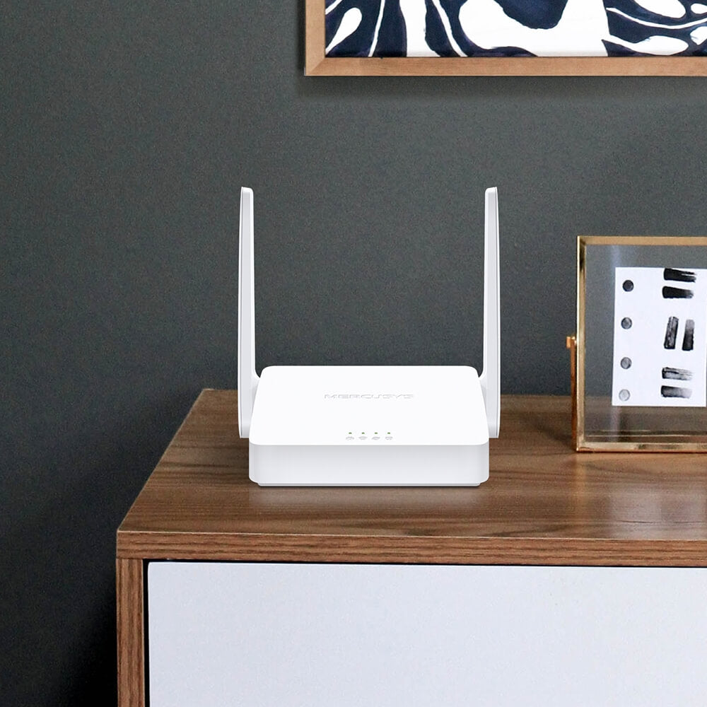 Mercusys MW302R N300 Multi-Mode Wi-Fi Router displayed against a neutral background.