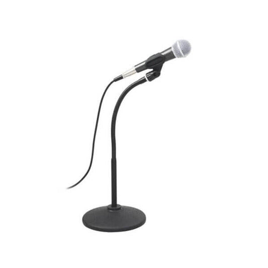 Athletic microphone stand with a flexible gooseneck design, ideal for various performance settings.
