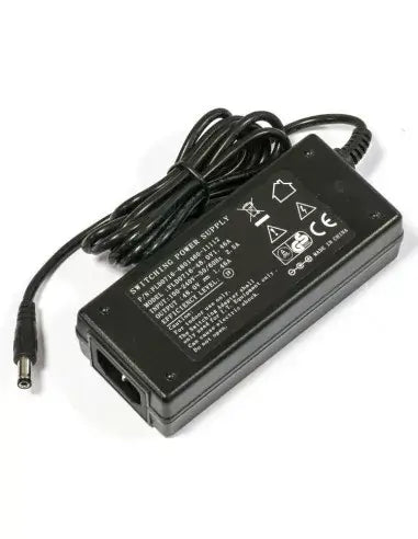 MikroTik 48V 1.46A power adapter with plug, designed for reliable power supply.
