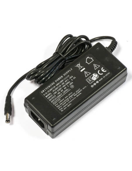 MikroTik 48V 1.46A power adapter with plug, suitable for powering MikroTik devices.
