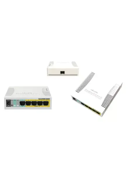 MikroTik RB260GSP PoE Switch featuring 5 Gigabit Ethernet ports and 1 SFP port.