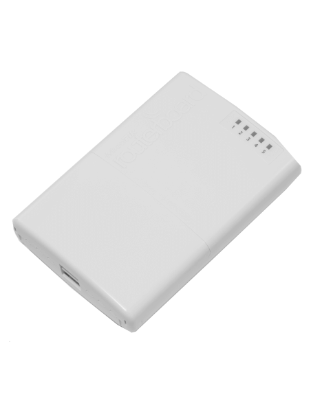 MikroTik PowerBox Outdoor PoE Router featuring 5 x 10/100 Ethernet ports, designed for outdoor use.