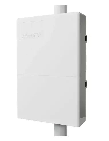 MikroTik netFiber 9 Outdoor Switch featuring 5 SFP ports, 4 SFP+ ports, and 1 Ethernet port.