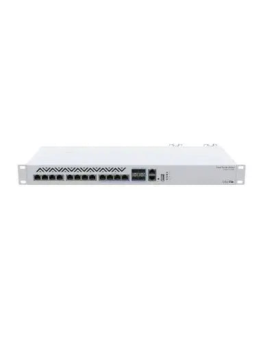 MikroTik CRS312 Cloud Router Switch featuring 10GB speed and 12 RJ45 ports.