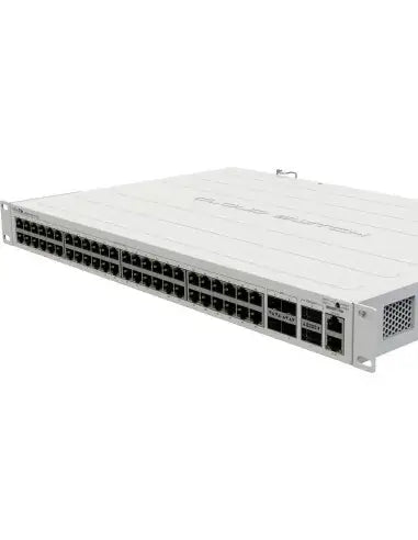 MikroTik CRS354-48P-4S+ Cloud Router Switch with 750W PoE, featuring multiple Ethernet ports and SFP slots.