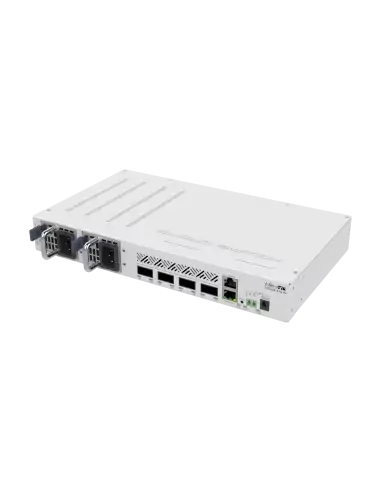 MikroTik CRS504-4XQ Cloud Router Switch featuring 4x100G QSFP28 ports and 1xRJ45 serial console port.