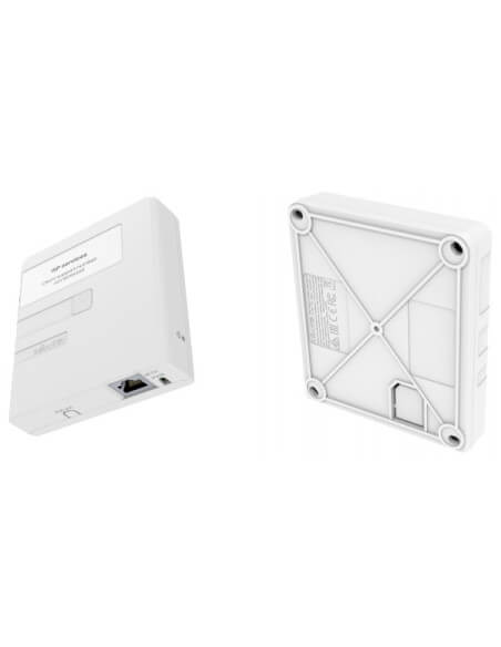 Image of a MikroTik wall mounted power injector, designed for powering network devices.