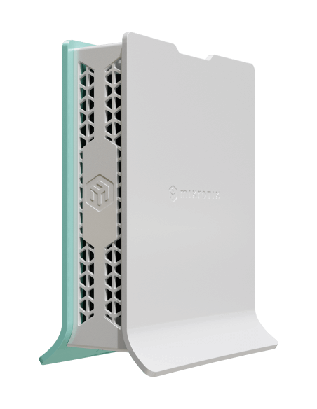 MikroTik hAP ax Lite Wi-Fi 6 router with 2.4GHz capability, showcasing its sleek design and features.