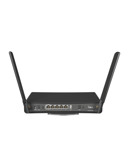 MikroTik hAP ax³ Wi-Fi 6 Desktop Router showcasing its dual band capabilities.