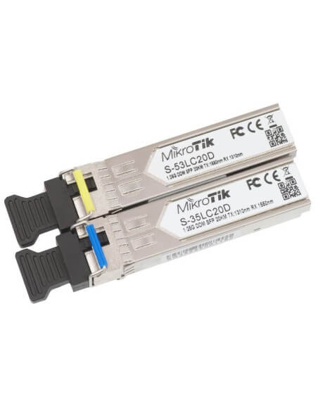 MikroTik Bi-directional SFP Modules Pair designed for 80Km transmission, showcasing the product features.