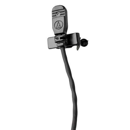 Audio-Technica MT830c subminiature omnidirectional condenser microphone in black, suitable for various audio recording applications.
