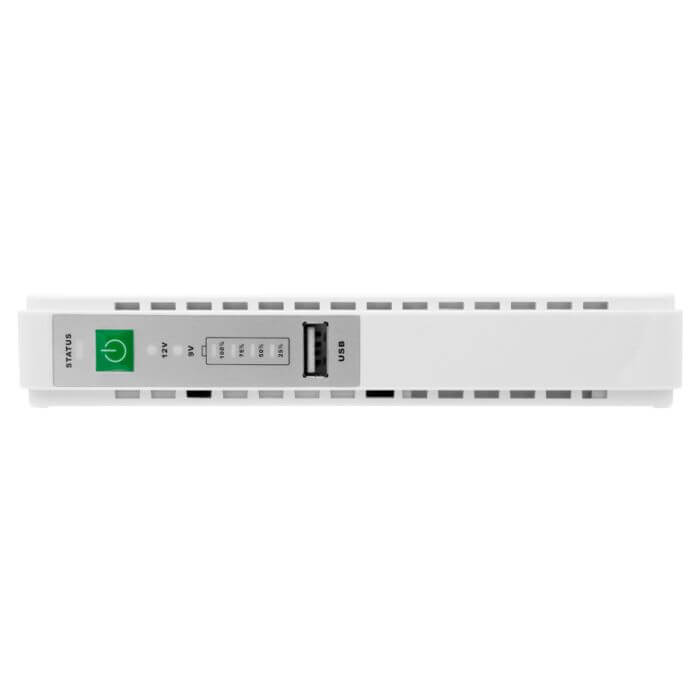Image of a 12VDC 8.8Ah Micro UPS featuring USB and PoE output ports.