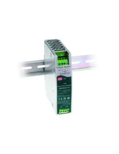 Mean Well 20A 24V Din Rail Redundancy Module displayed on a white background.