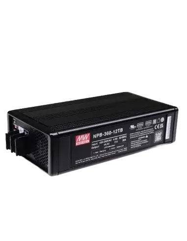 Mean Well 360W Battery Charger with specifications of 24V and 12.5A, designed for efficient battery charging.