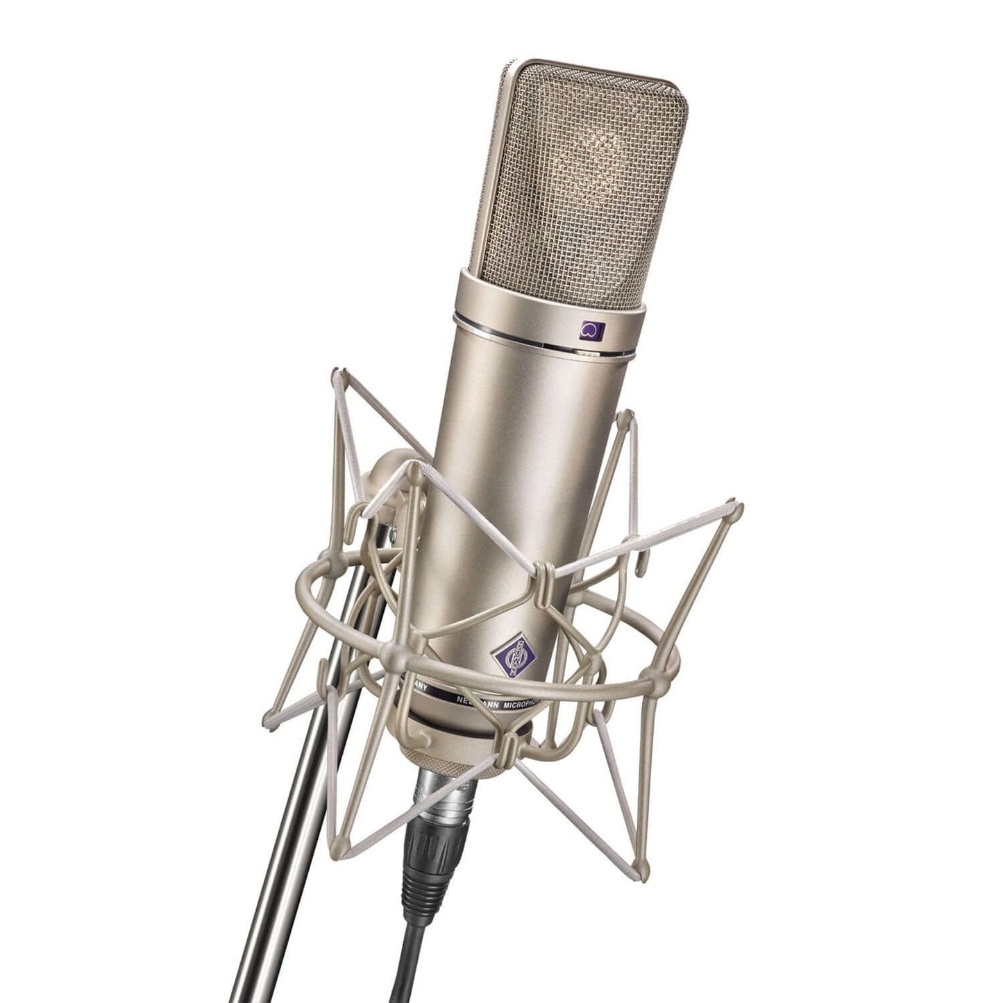 Neumann U 87 Ai Nickel Large Diaphragm Cardioid Microphone with Omni and Figure-8 Patterns displayed in a wooden box.