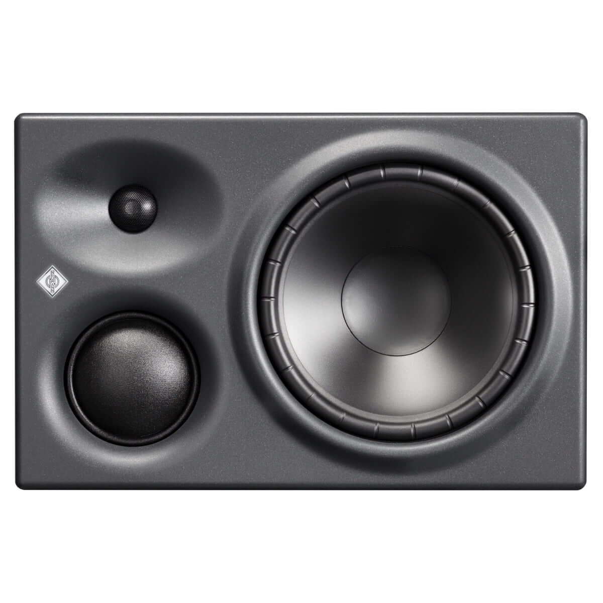 NEUMANN KH 310 A L G Active Studio Monitor in Anthracite color, featuring analog input, displayed from the left side.