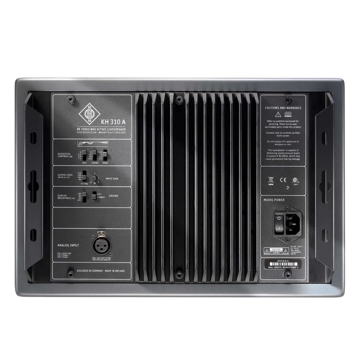 NEUMANN KH 310 A L G Active Studio Monitor in Anthracite color, featuring analog input, displayed from the left side.