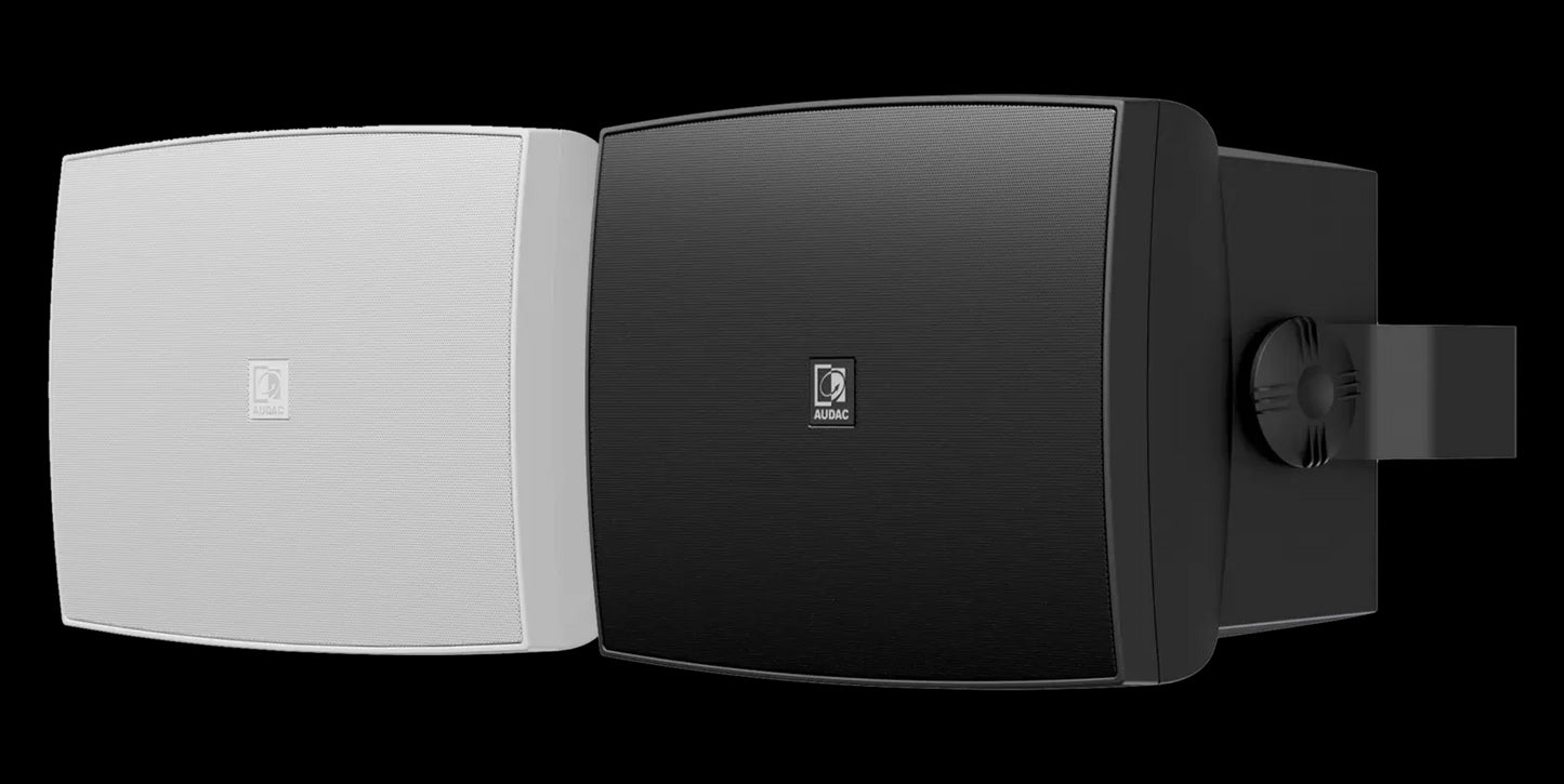 Audac Outdoor universal wall speaker in black, 8 inches, designed for outdoor use.