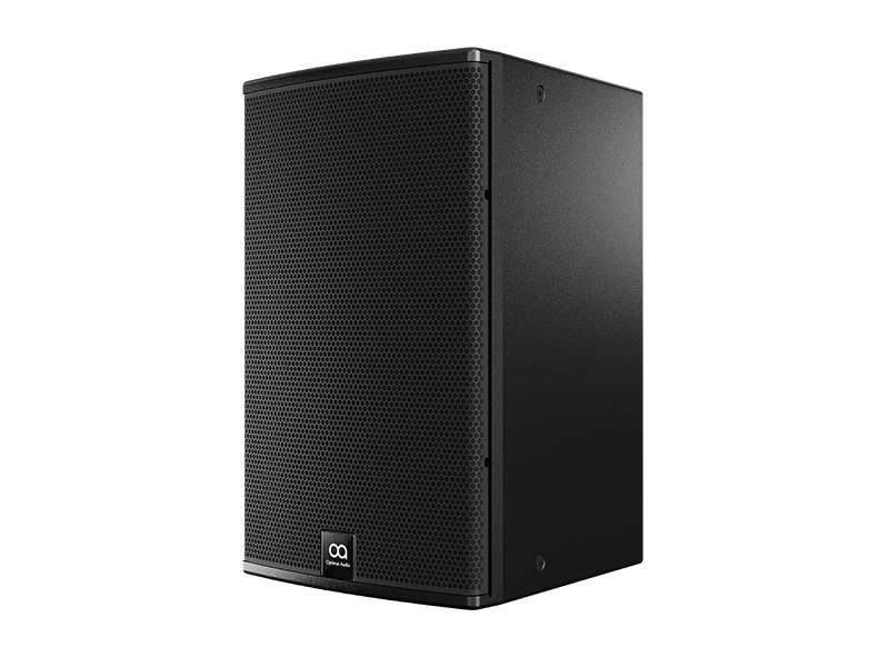 Optimal Audio Cuboid 12 two-way passive full-range loudspeaker with rotatable horn, showcasing its front design.