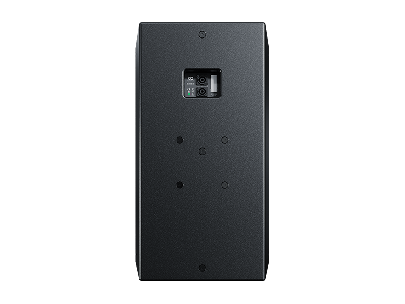 Rear cutout view of the Optimal Audio Cuboid 15, a 15-inch two-way passive full-range loudspeaker with a rotatable horn.