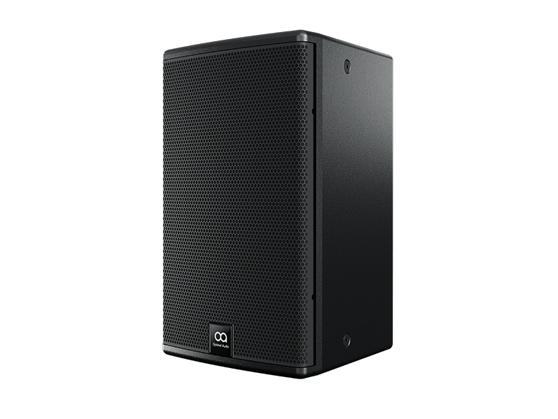 Optimal Audio Cuboid 8 two-way passive full-range loudspeaker with rotatable horn, showcasing its design and features.