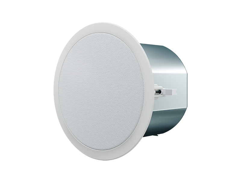 Optimal Audio Up 6, a 6-inch two-way passive ceiling speaker with a 60W AES rating, featuring a rotary switch and designed for 16Ω, 70V, and 100V systems.