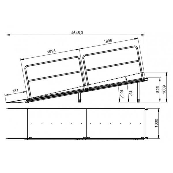 Image of the ALUSTAGE W.PDJ36 Wheelchair Ramp, showcasing its dimensions and sturdy design for accessibility.
