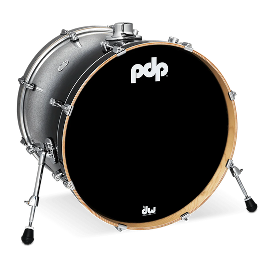 Front view of the PDP Concept 18x22" Bass Drum, Silver Sparkle with Chrome Hardware.