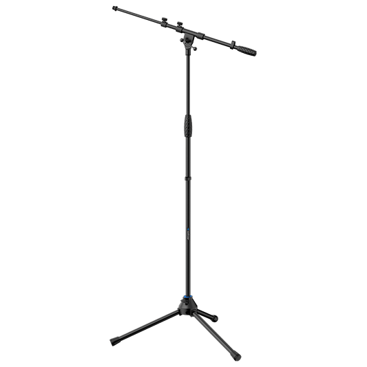ROXTONE Microphone Stand with Telescopic Boom in Black, Model PMS120, displayed against a neutral background.