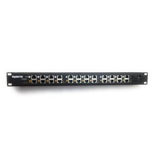 Image of a 12-Port Gigabit Passive PoE Injector, designed for efficient power over Ethernet distribution with a rack mountable design.