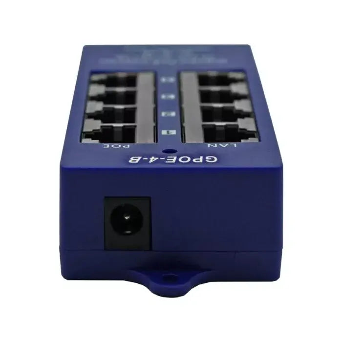 Image of a 4-Port Gigabit Passive PoE Injector, a device used to power multiple network devices over Ethernet cables.