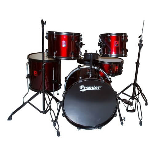 Premier Olympic Series Marching Tenor Drum Set in red wrap, showcasing its vibrant color and design.