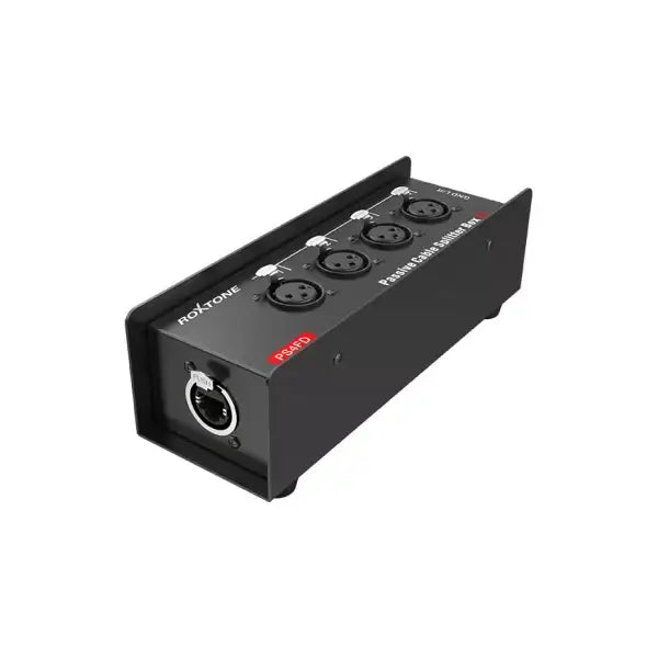 ROXTONE CAT Snake Splitter Box featuring 4 Channel XLR Male to Ethercon Network Cable, designed for audio and network connectivity.