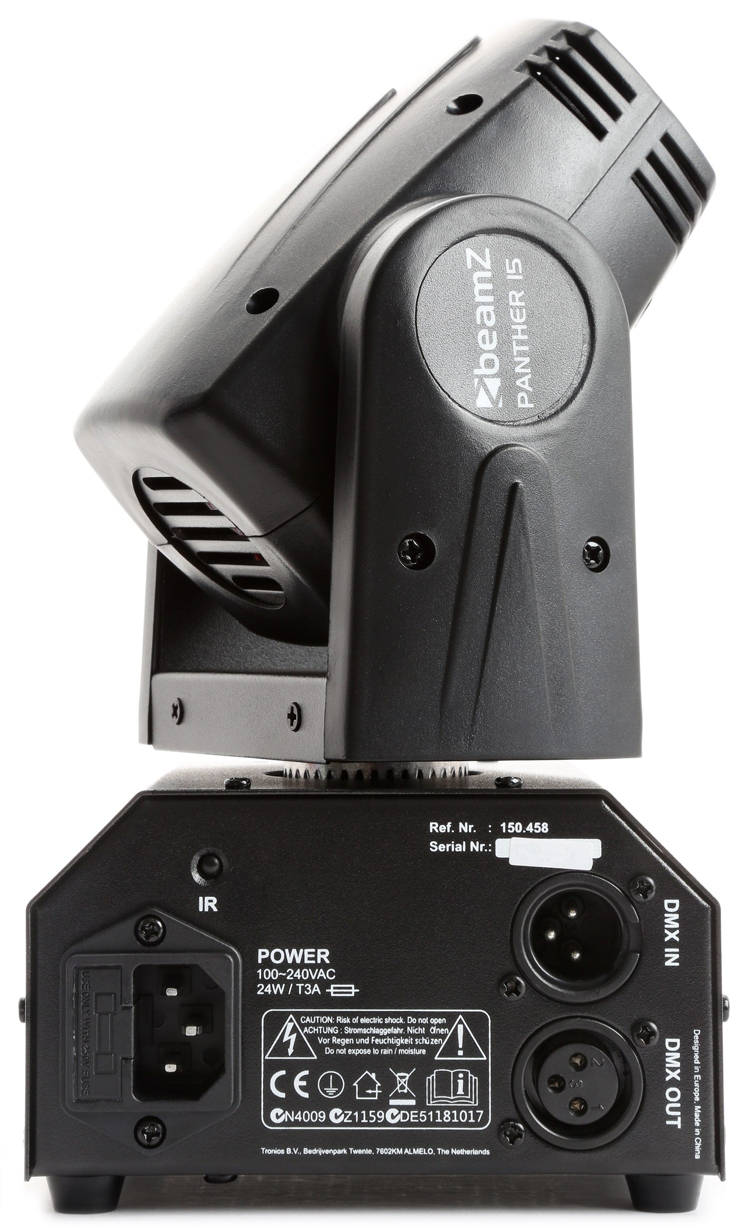 Back view of the Panther 15 LED Beam Moving Head with 10W 4-in-1 RGBW LED.