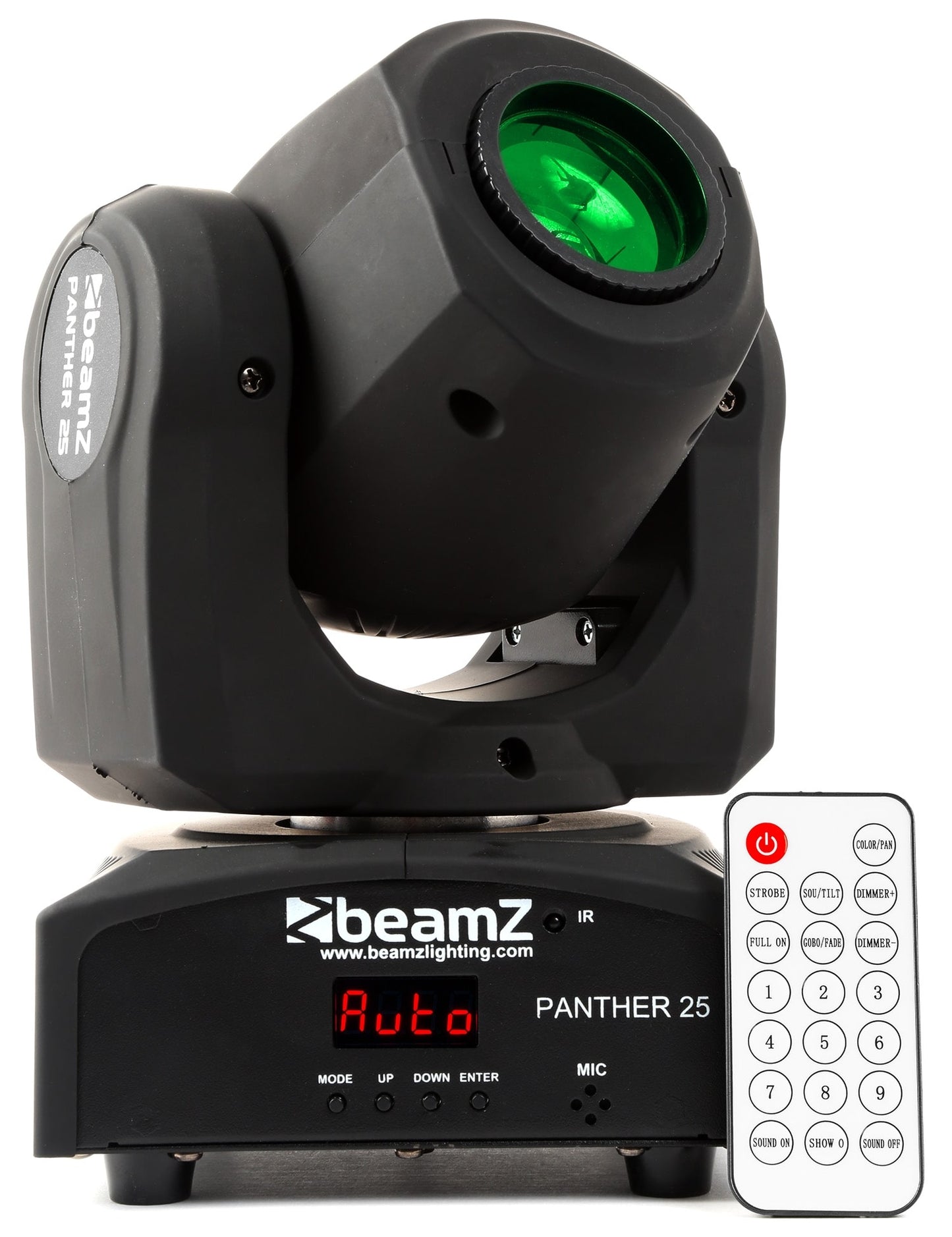 Front view of the Panther 25 LED Spot Moving Head with 12W white CREE LED in green