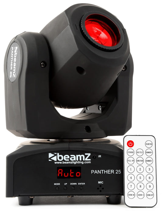 Front view of the Panther 25 LED Spot Moving Head with 12W white CREE LED in red