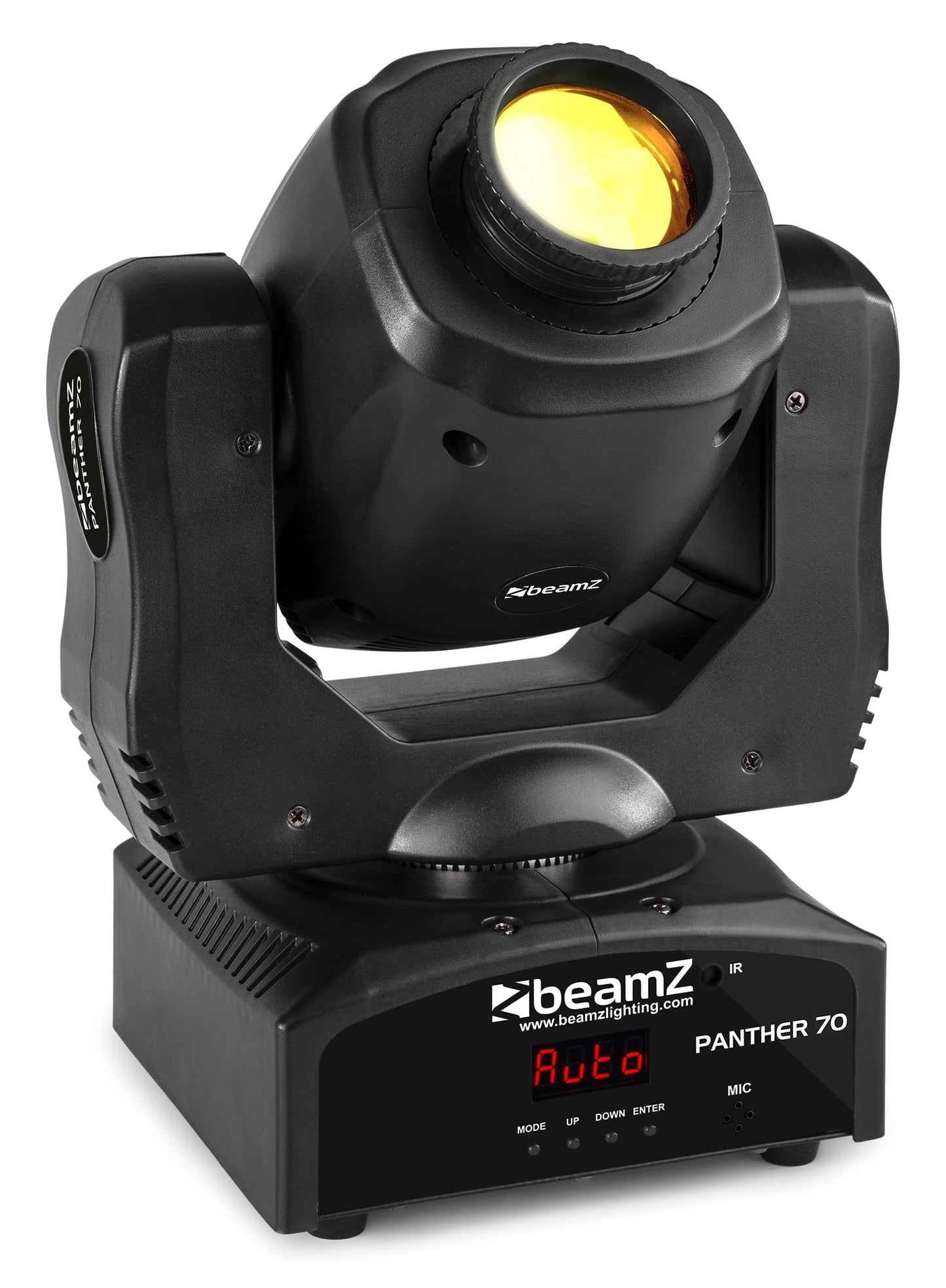 Front view of the Panther 70 LED Spot Moving Head - 7 gobos, 7 colors, high-intensity LED in Yellow.