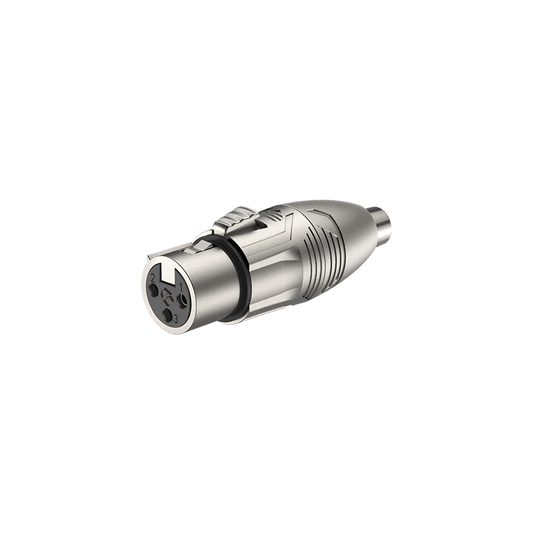 High-quality Roxtone adapter converting XLR socket to RCA socket for audio connections.
