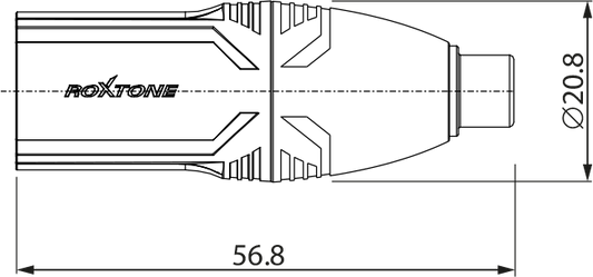 Roxtone adapter featuring an XLR male plug and RCA female socket, used for connecting audio equipment.