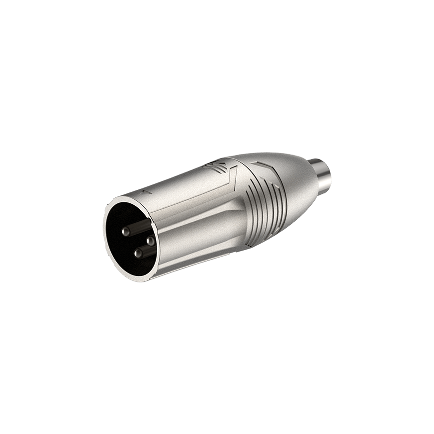 Roxtone adapter featuring XLR plug to RCA socket conversion, designed for audio connections.