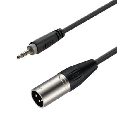 Roxtone Samurai Series 3M Signal Lead, featuring a 3.5mm stereo jack to XLR male connector, ideal for audio connections.