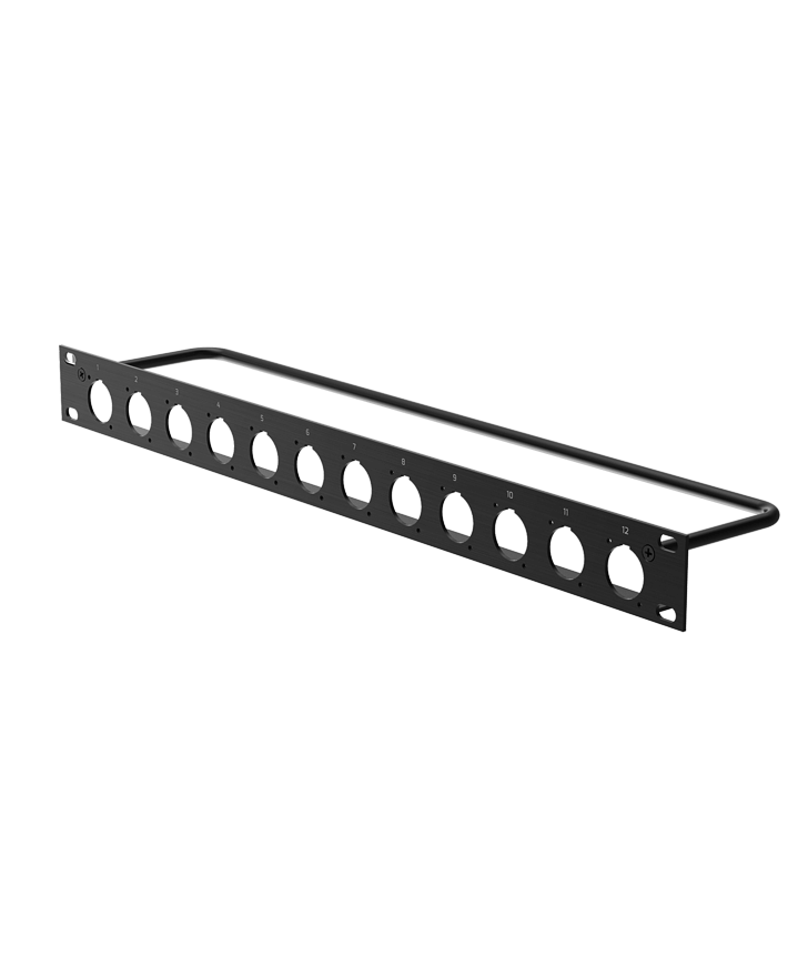 ROXTONE 2U 19-inch rack panel featuring 24 holes designed for D size chassis connectors.