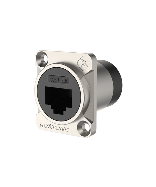 ROXTONE CAT6 Through Socket with Nickel Plated Shell, a Shielded RJ45 Adapter designed for high-performance networking.