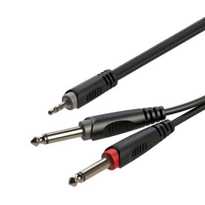 ROXTONE SAMURAI SERIES 3.5M SIGNAL LEAD featuring 1x 3.5mm Stereo Jack and 2x 6.3mm Mono Jacks, displayed in a clear image.
