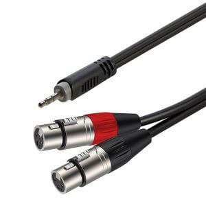 ROXTONE Samurai Series 3.5 Meter Signal Lead featuring 2X XLR Female connectors and a 3.5mm Jack, ideal for audio connections.