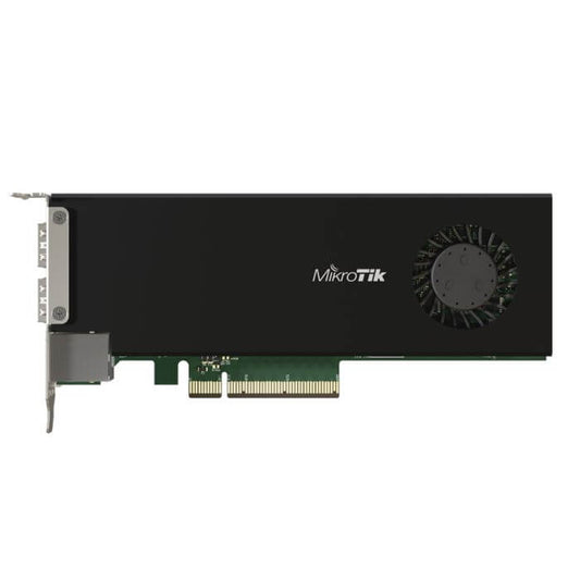 MikroTik CCR2004 2 Port SFP28 PCIe NIC featuring a 4 core processor.